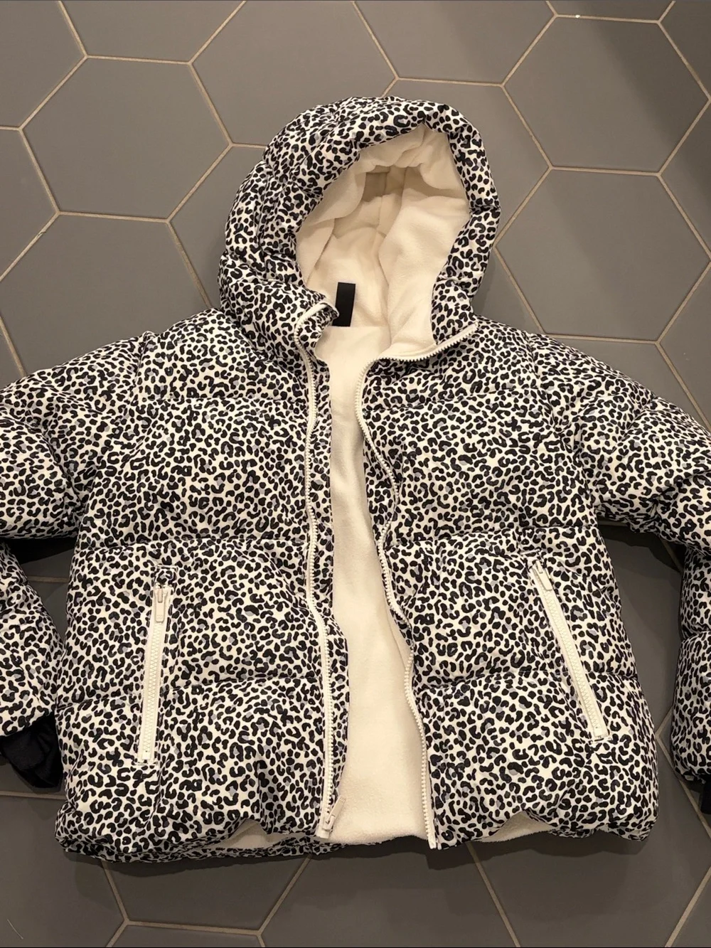 all in motion Black and White Leopard Print Puffer Jacket